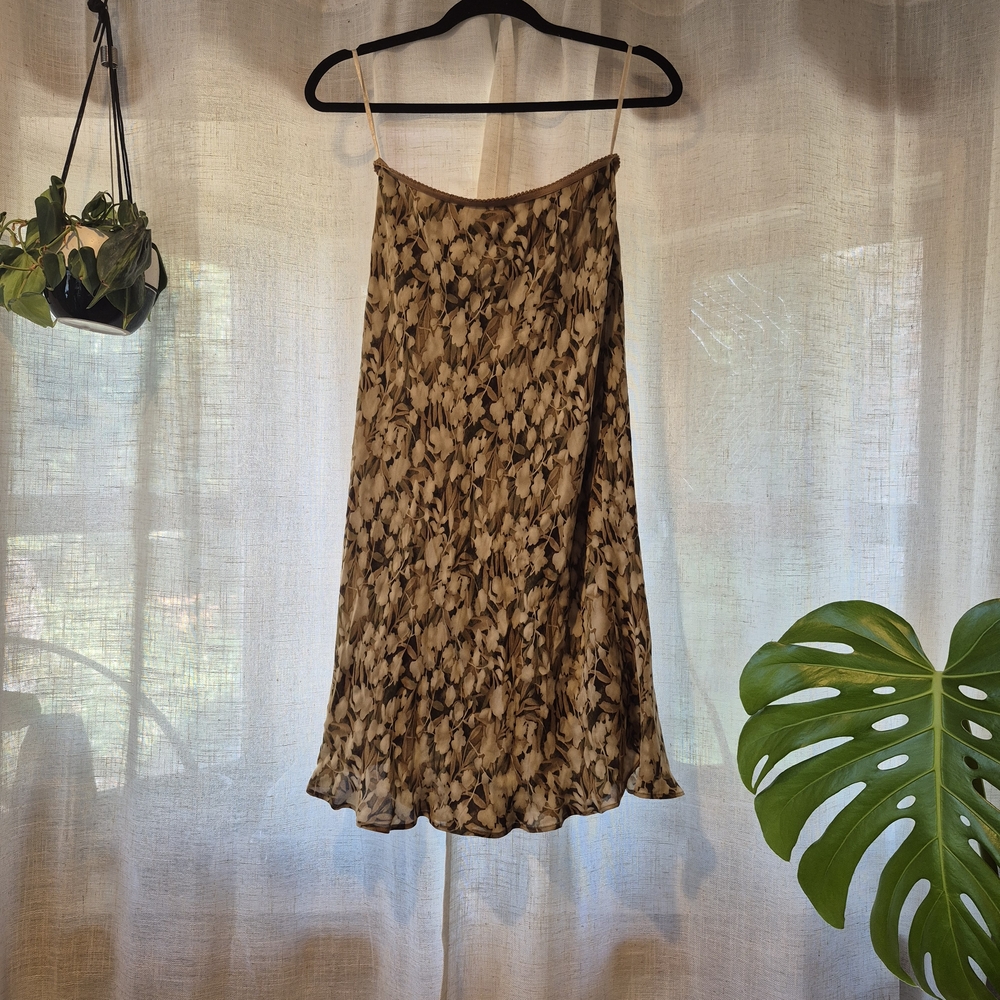 Silk Kate Hill Brown Skirt Casual Leaf Pattern